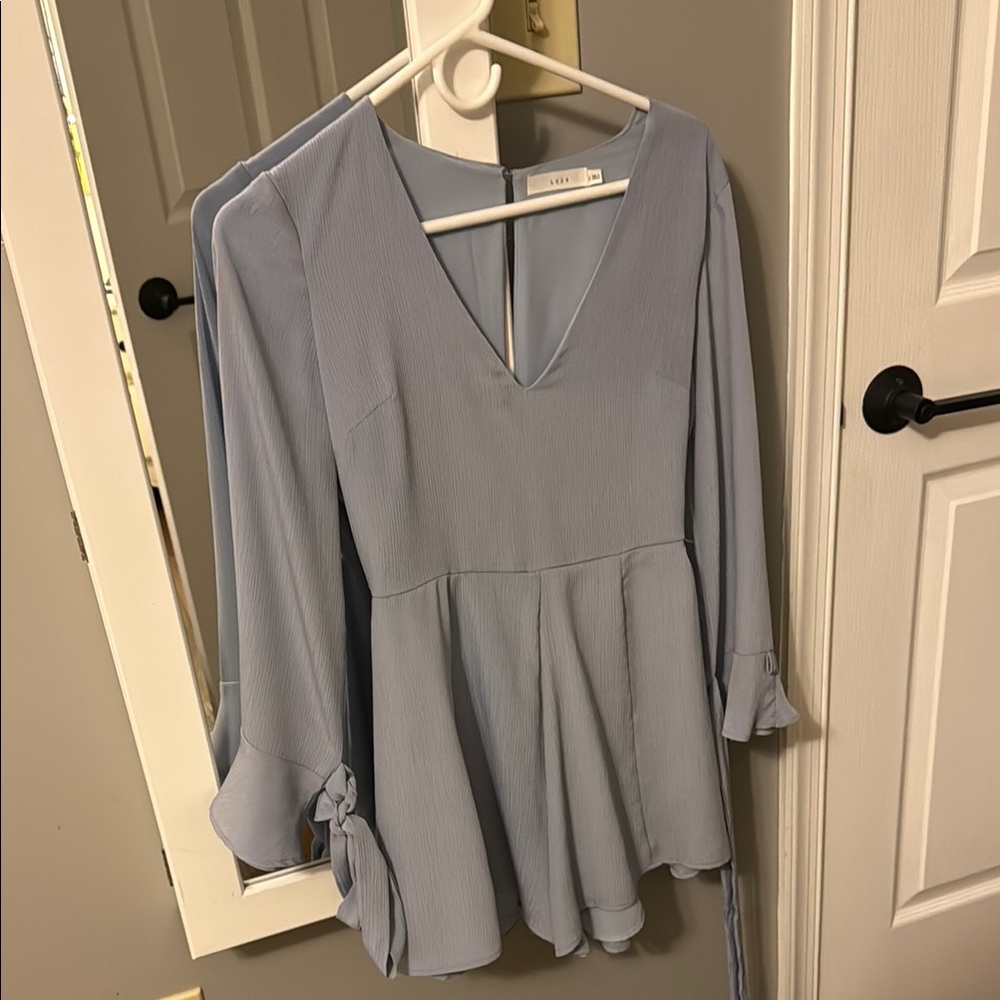 Lush Blue Wrap Romper with 3/4 Sleeves